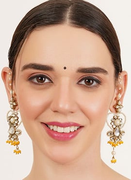 Yellow Kundan And Beads Adorned Danglers