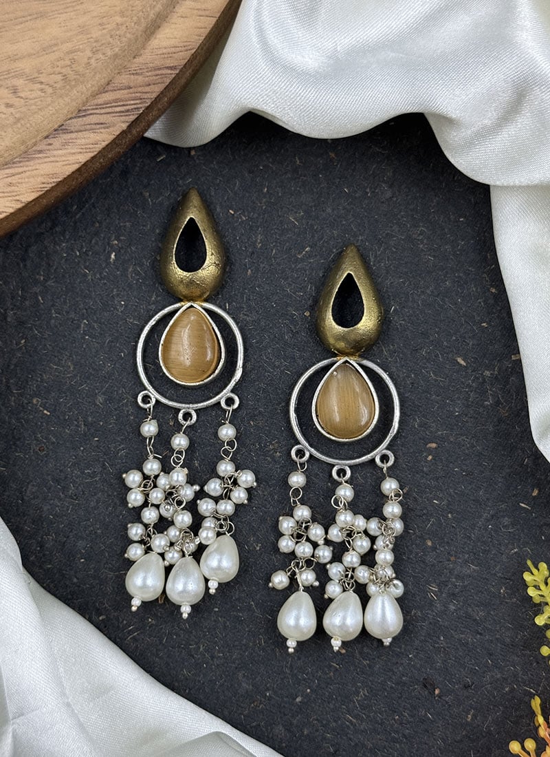 Yellow Kundan Bead Embellished Danglers Festive Wear