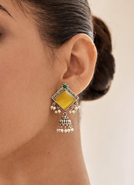 Yellow Kundan Bead Embellished Jhumka