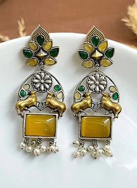 Yellow Kundan Beaded Motif Dangler Earrings