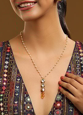 Yellow Kundan Beaded Necklace