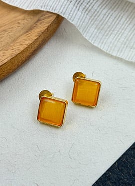Yellow Kundan Embellished Studs