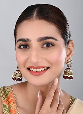 Yellow Kundan Meenakari Jhumka Earrings