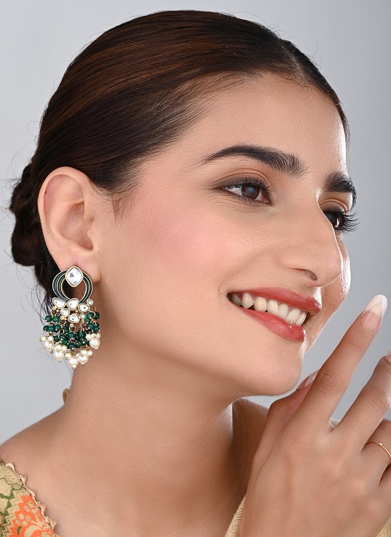 Yellow Kundan Meenakari Pearl Dangler Earrings After Six Wear
