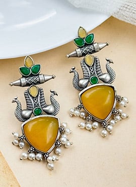 Yellow Kundan Motif Statement Dangler Earrings