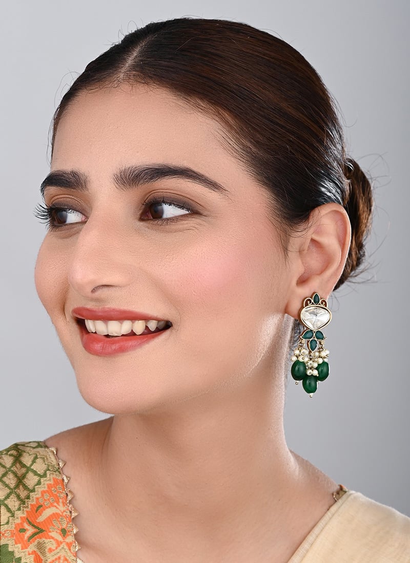 Yellow Kundan Pearl Dangler Earrings After Six Wear