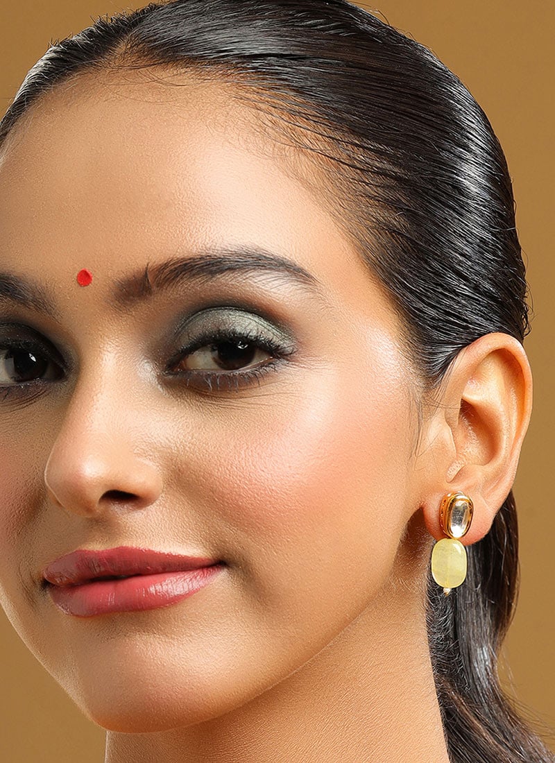 Yellow Kundan Pearl Drops Festive Wear