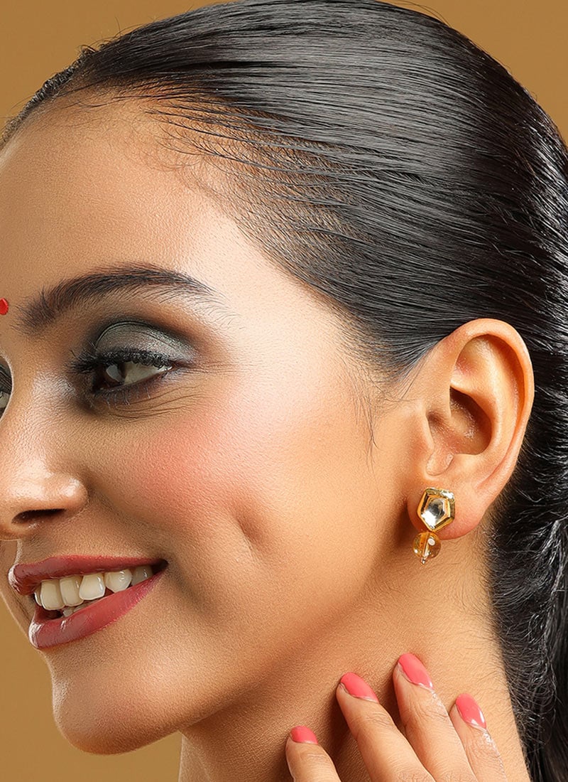 Yellow Kundan Pearl Drops Festive Wear