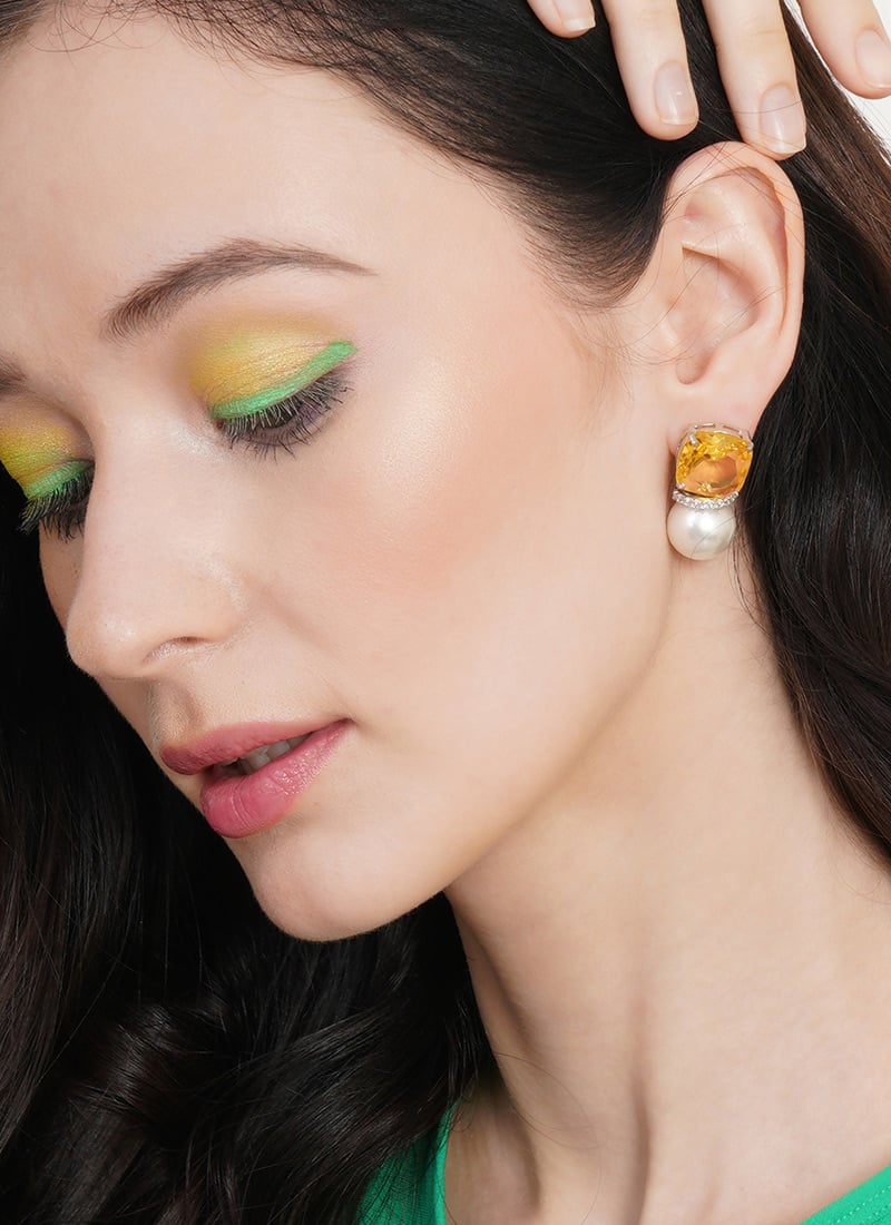 Yellow Kundan Stones And Moti Drops Festive Wear