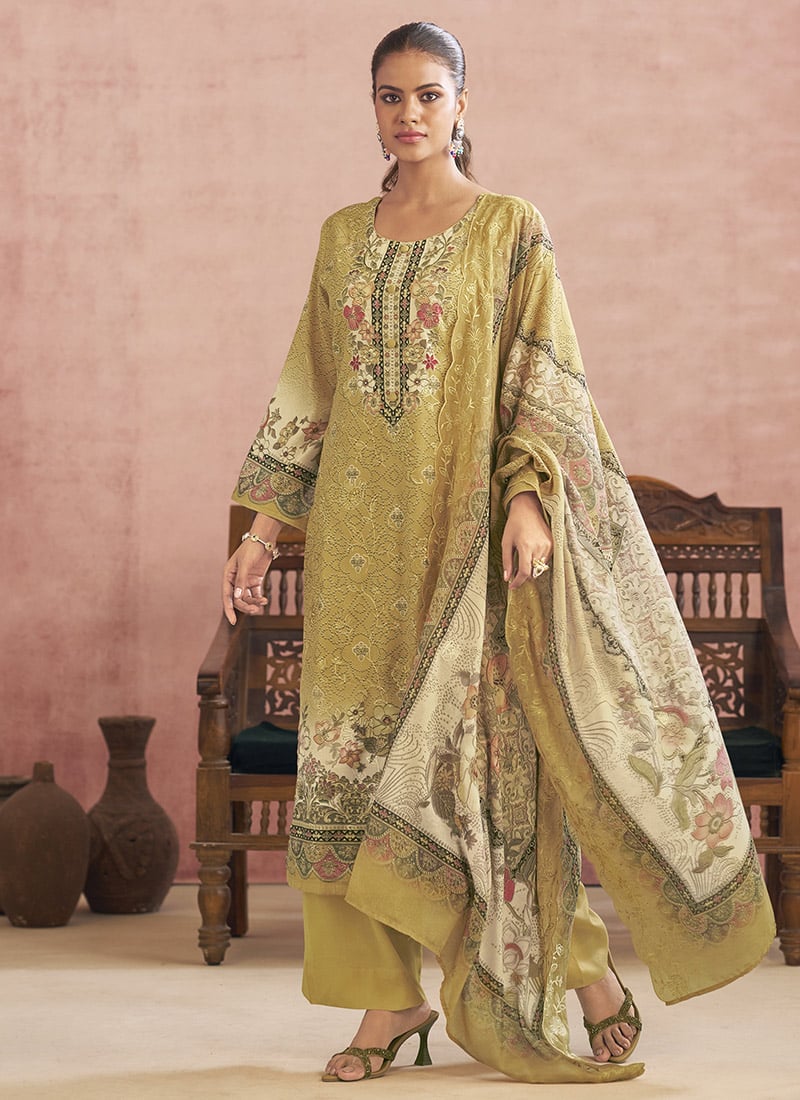 Yellow Lawn Cotton Digital Print Straight Pant Suit After Six Wear