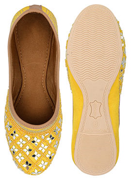 Yellow Mirror And Beads Work Juti