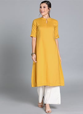 Yellow Modal Collar Neck Kurti