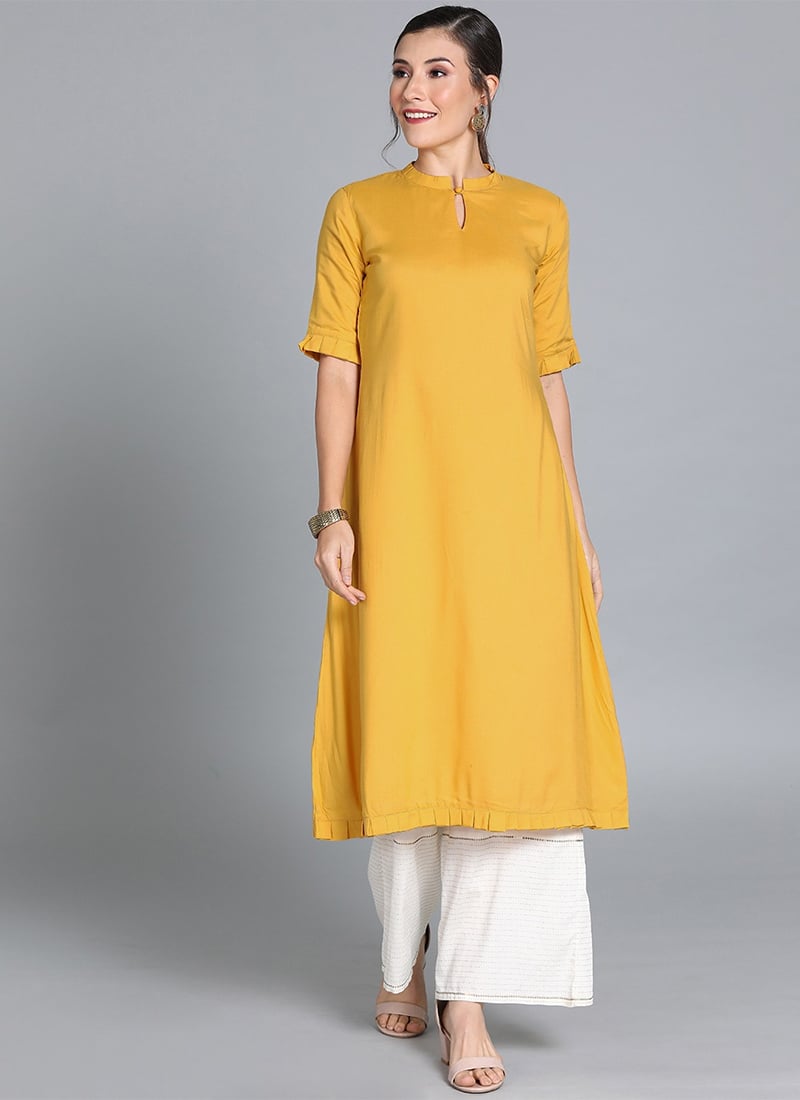 Yellow Modal Collar Neck Kurti