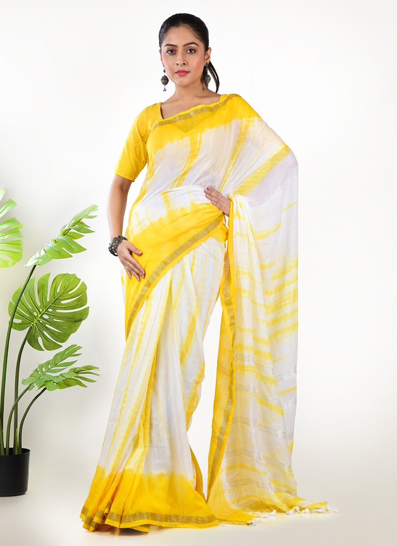 Yellow Mul Cotton Tie N Dye Saree After Six Wear