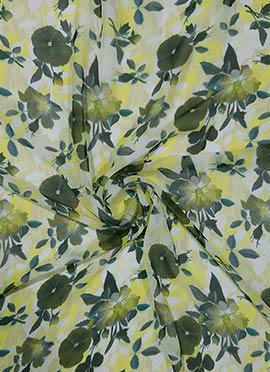Yellow N Green Digital Printed Georgette Fabric