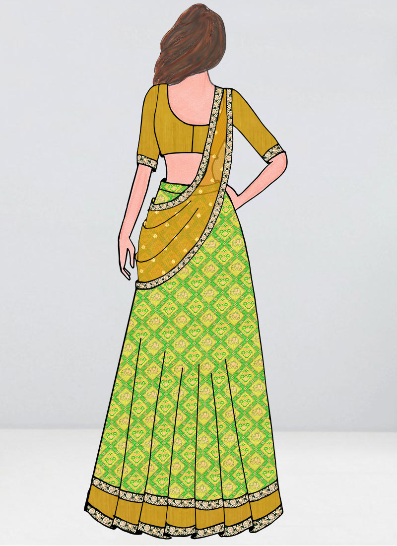 Shop Yellow N Green Embroidered Elbow Sleeves Lehenga Made to Measure