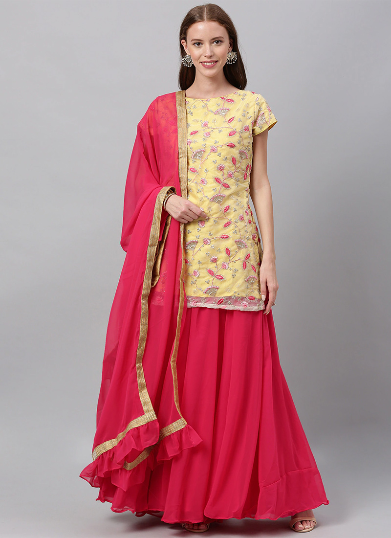 Pink Embroidered Sharara Suit 