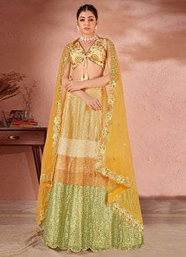 Yellow Net Embroidered Sequins Lehenga