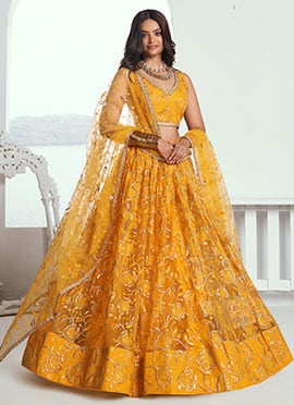 Yellow Net Embroidered Sequins Ravishing Lehenga