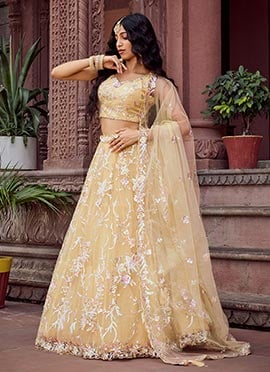 Yellow Net Zari Embroidered Sequins Lehenga