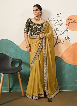 Yellow Organza Embroidered Sequin Saree