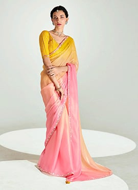 Pink Organza Tissue Zari Embroidered Sequins Saree