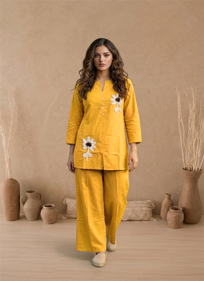 Yellow Printed Cotton Co Ord Set After Six Wear