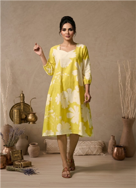 Yellow Printed Cotton Floral Dress