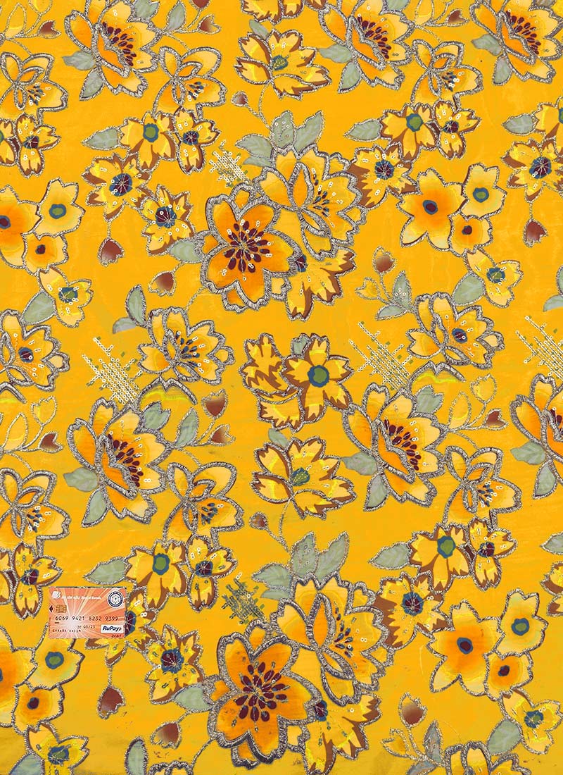 Yellow Pure Crepe Digital Print Fabric