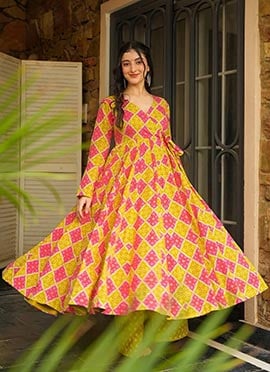 Yellow Rayon Digital Print Kurta Palazzo Set