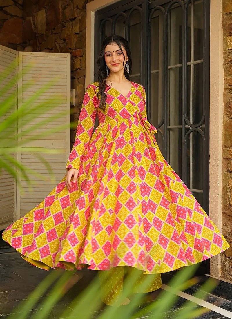 Yellow Rayon Digital Print Kurta Palazzo Set After Six Wear