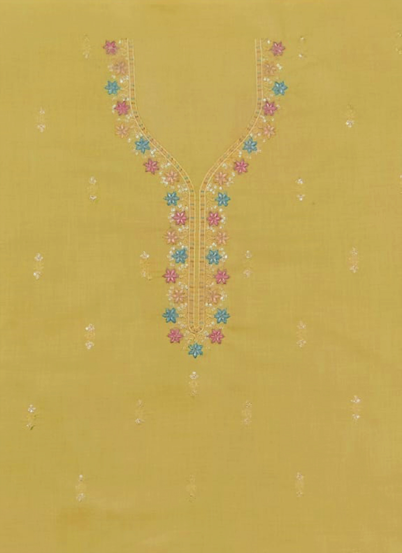 Yellow Rayon Embroidered Fabric