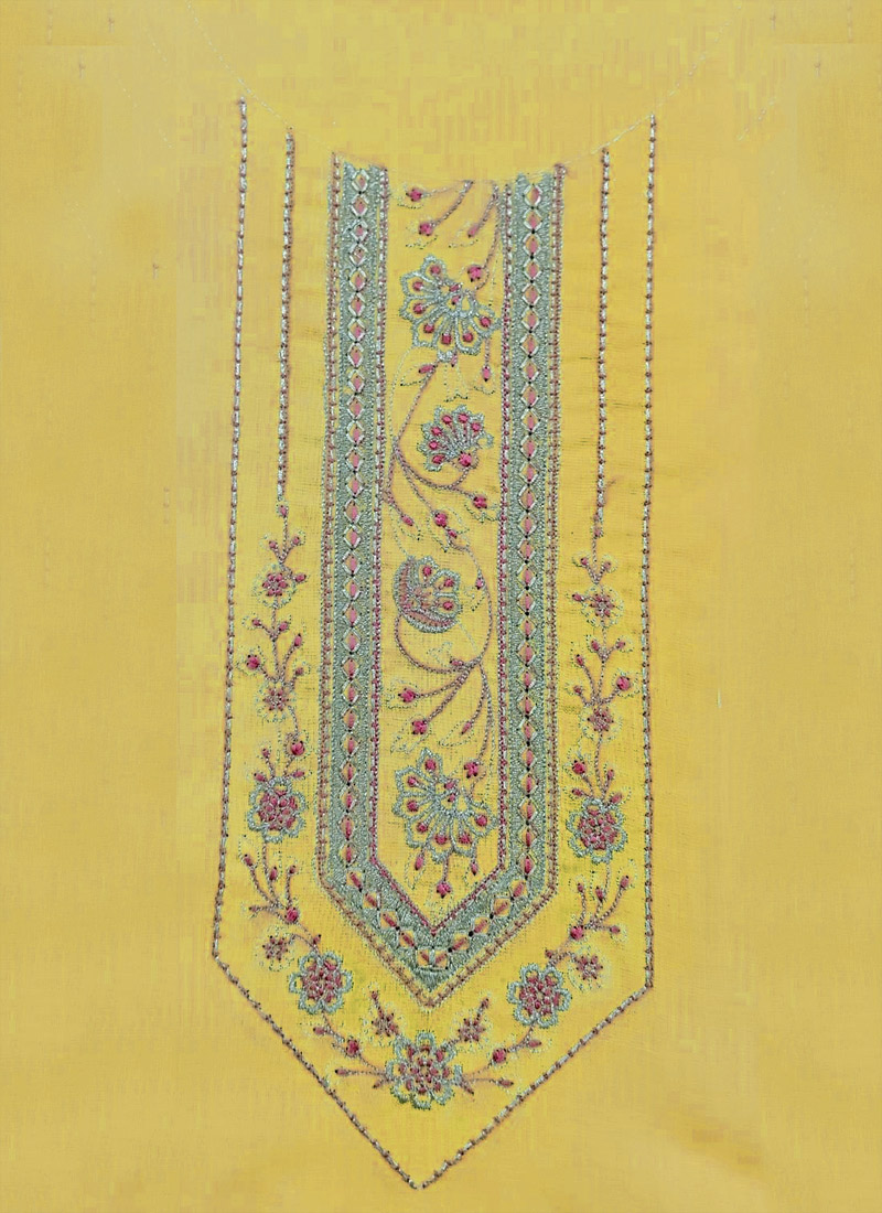 Yellow Rayon Embroidered Fabric
