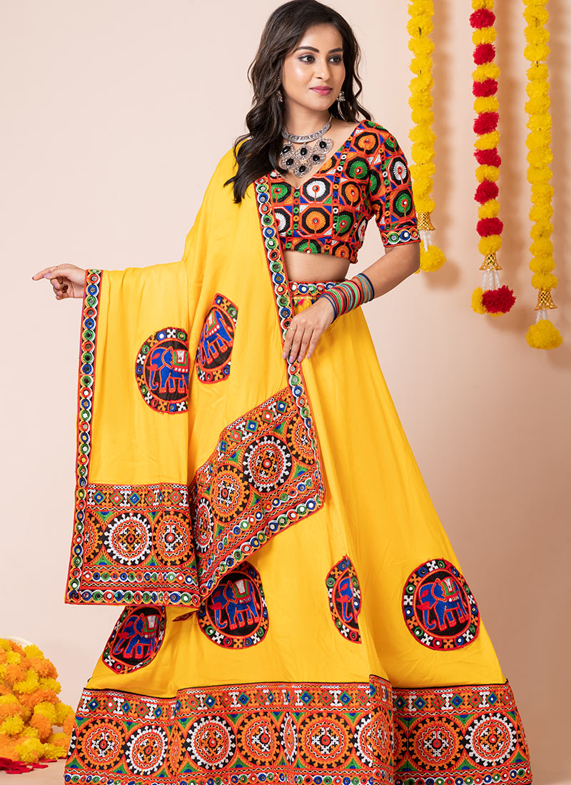 Yellow Rayon Kutch Work Chaniya Choli A Perfect Blend Of Tradition Festive Wear-GHSRK4403
