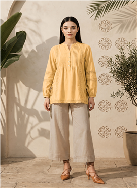 Yellow Ready Lace Cotton Co Ord Set