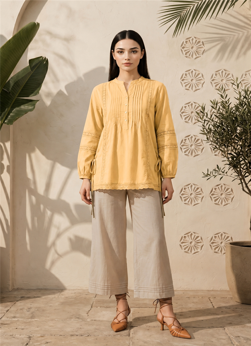 Yellow Ready Lace Cotton Co Ord Set After Six Wear