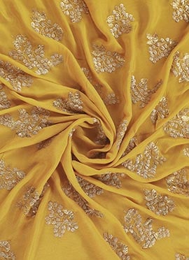 Yellow Sequins Embroidered Chinon Fabric