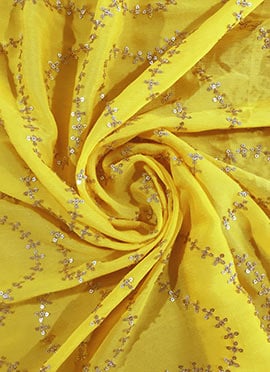Yellow Sequins Embroidered Chinon Fabric