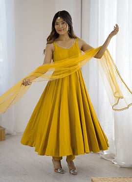 Yellow Silk  Elegant Anarkali Suit  After Six Wear