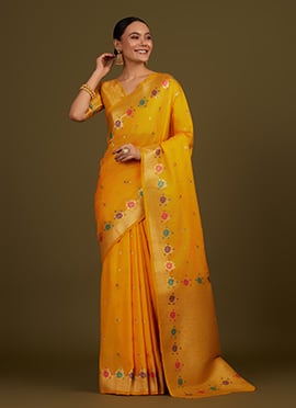 Yellow Silk Banarasi Zari Woven Saree