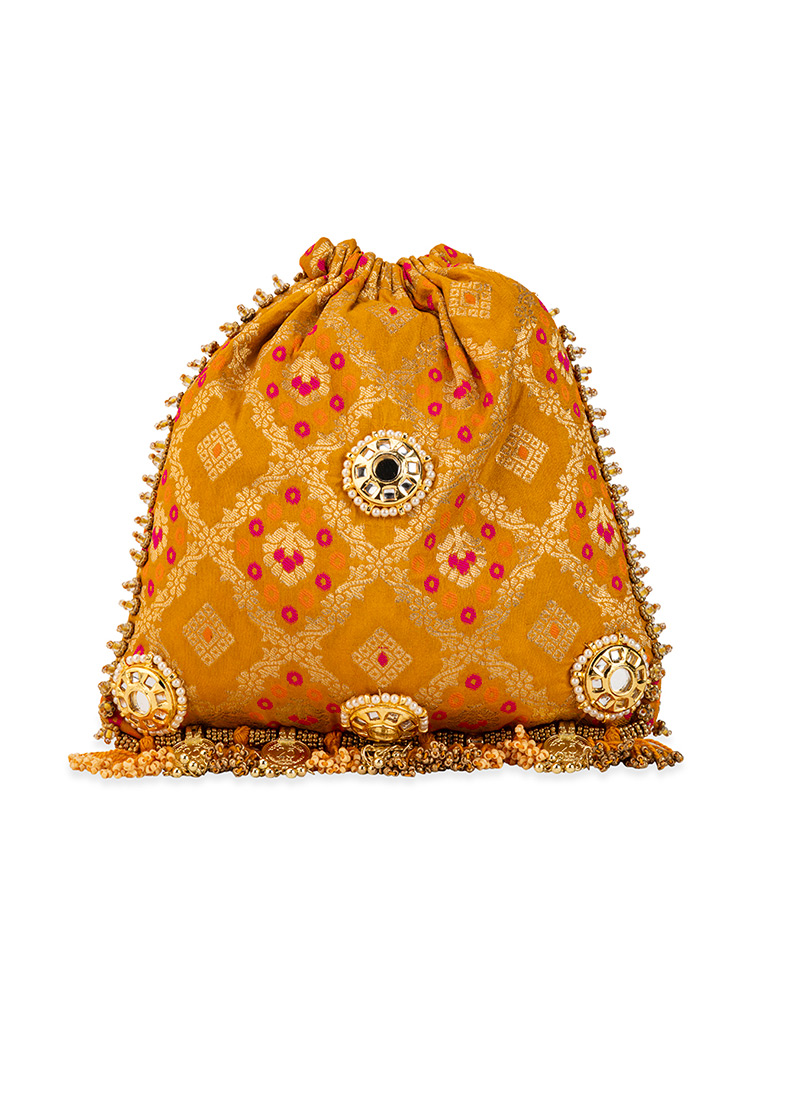 Yellow Silk Beads Potli Wedding Wear