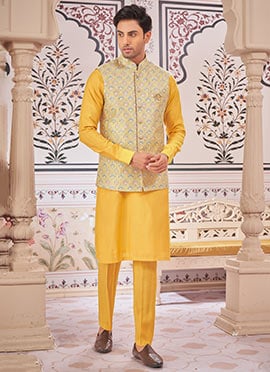 Yellow Silk Embroidered Bandi Set