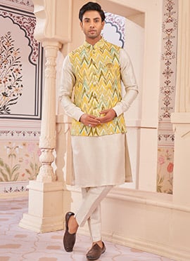 Yellow Silk Embroidered Bandi Set