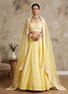 Yellow Silk Embroidered Sequins Lehenga
