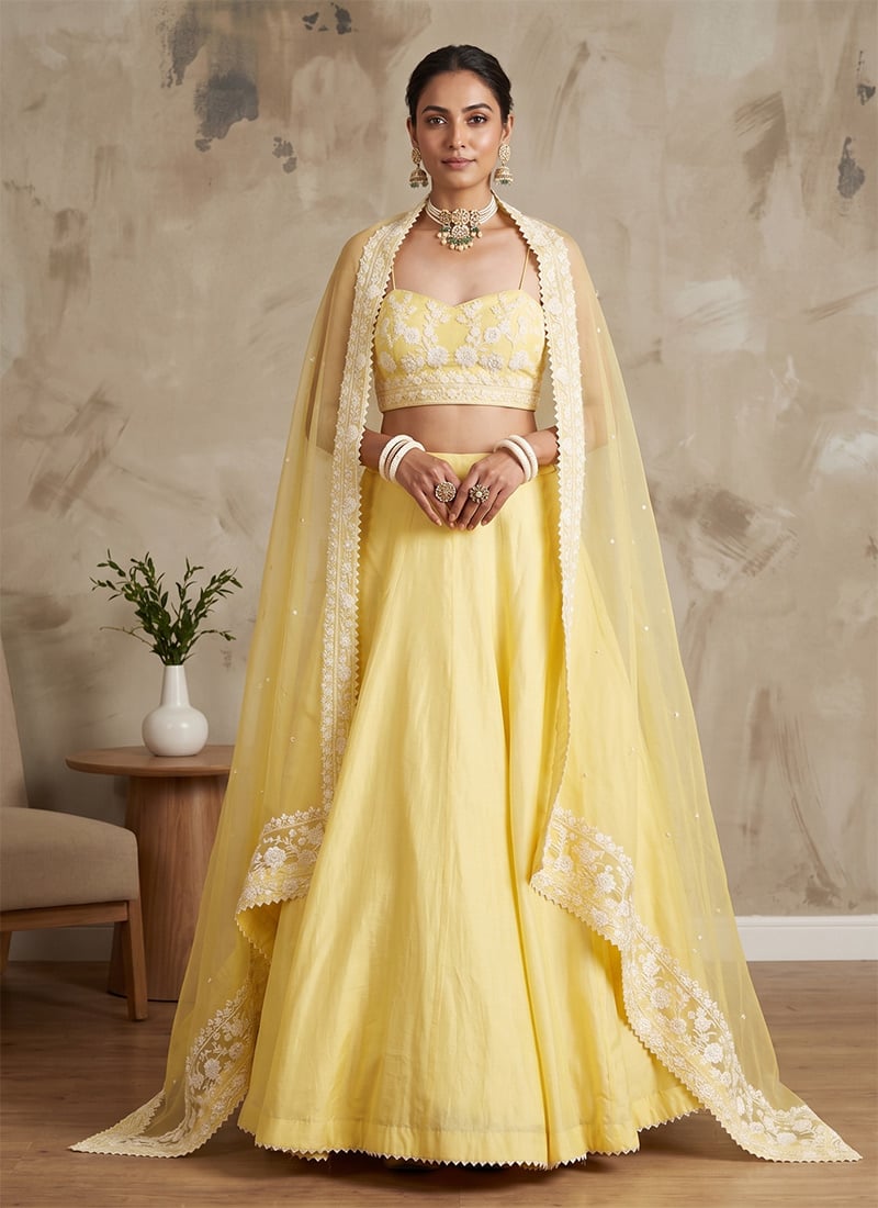 Yellow Silk Embroidered Sequins Lehenga After Six Wear