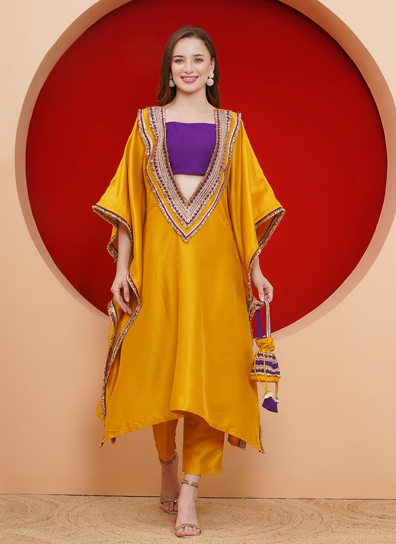 Yellow Silk Indowestern Kaftan Jacket Set After Six Wear