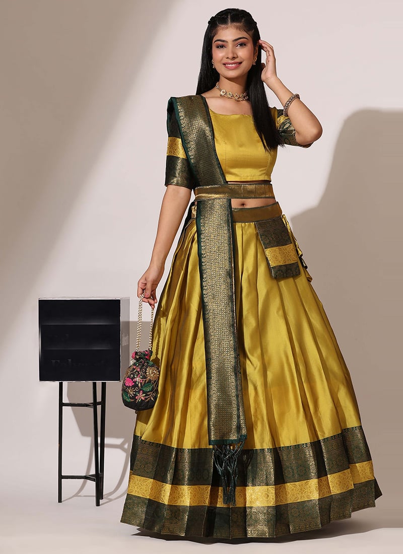 Yellow Silk Jacquard Classy Lehenga Festive Wear