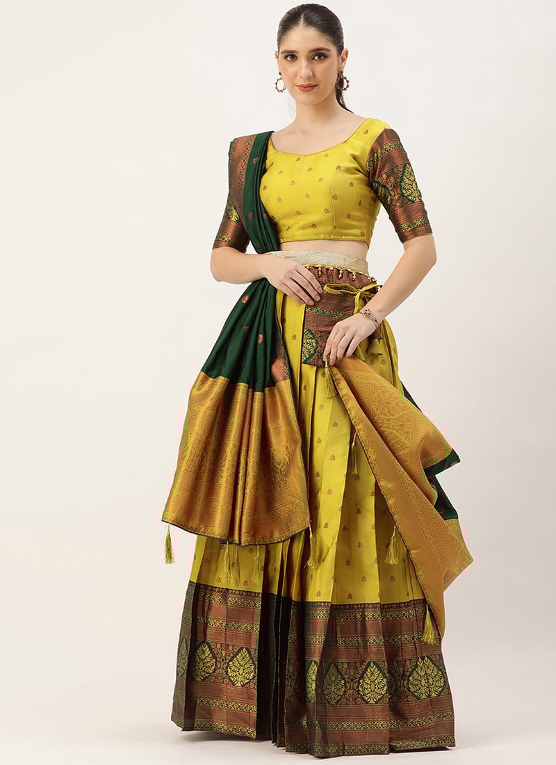 Yellow Silk Jacquard Lehenga Festive Wear