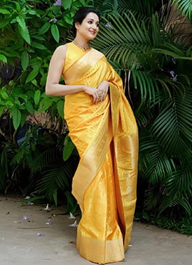 Yellow Silk Jacquard Saree
