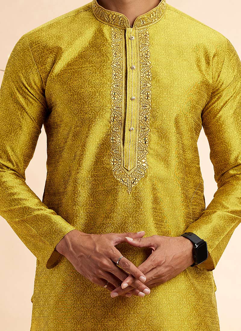 Yellow - Jacquard Cotton Straight Kurta 07